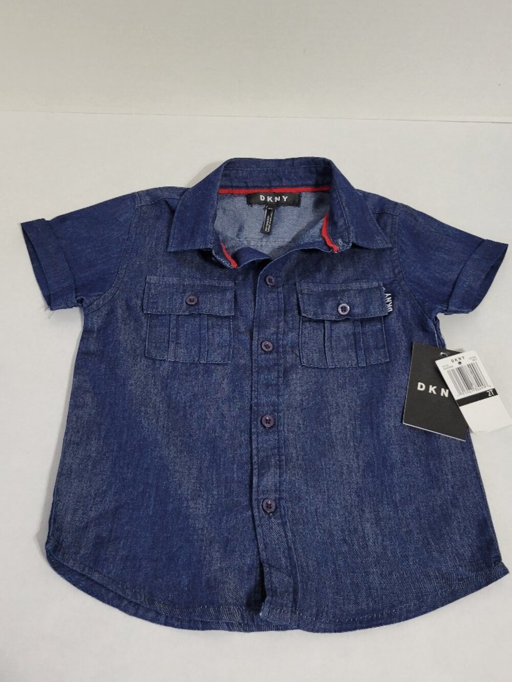 DKNY Toddlers Boys Dark Blue Short Sleeve Blue Denim Dress Shirt Size 2T - NWT